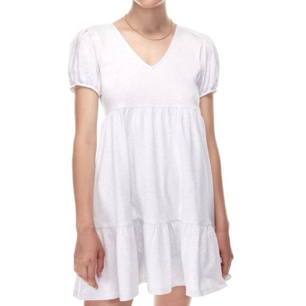 Aritzia White V-Neck Baby Doll Dres